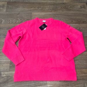 NWT J.Crew Bright Pink Wool Blend Sweater Women’s Size Large Preppy Classic Cozy